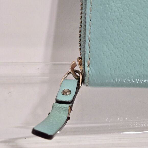 Kate Spade Spencer Zip Around Wallet Turquoise Robins egg Blue Cow Leather Gold - Picture 3 of 12
